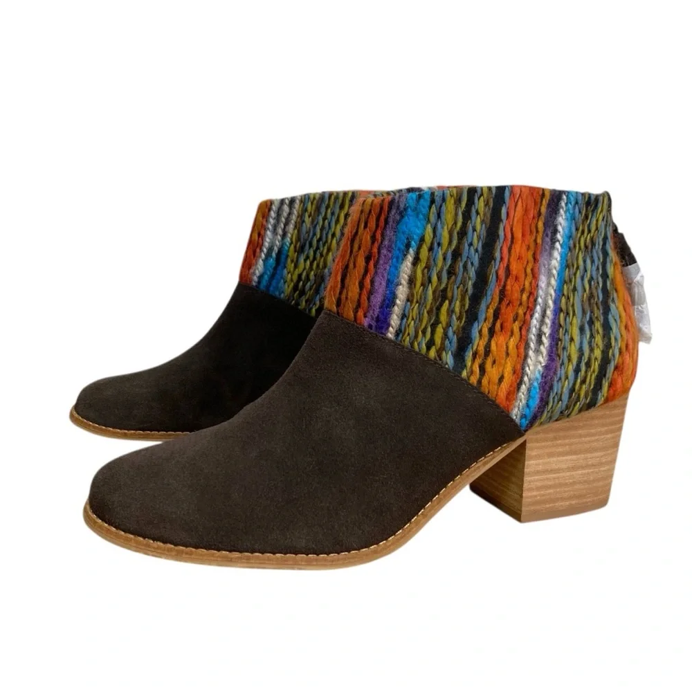 TOMS Blanket Aztec Stripe Leila Brown Suede Western Boho Bootie Women's 12 NEW - Picture 4 of 12